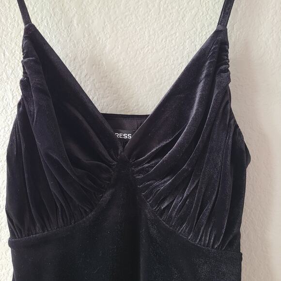 Express Women‎ Velvet Bodysuit SZ Small Black Plunge Neck Royalcore Goth Y2K - Picture 3 of 12